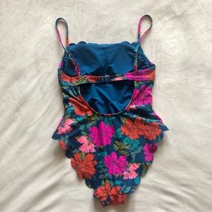 teal floral scalloped bikini